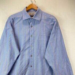 Alexander Julian Private Reserve Men XL Blue Italian Cotton Rainbow Stitch Shirt